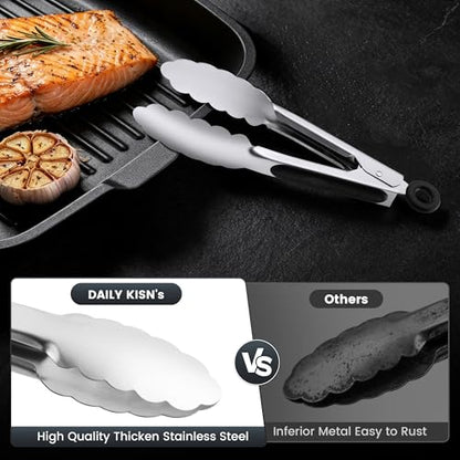 7" Small Kitchen Tongs Set of 3, Stainless Steel Ice Tongs Food Tongs, Mini Serving Tongs for Appetizers, Salad, Buffet (7", 3PCS) | Ice Bucket Tongs | For Salad/Buffet | Heat-Resistant | Dishwasher Safe - size: 7", 3PCS