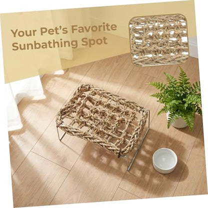 SHOWERORO Bearded Dragon Bed and Basking Platform with Sea Grass Hammock, Rectangle Reptile Sleeping Lounger, Lizard Tank Accessories for Small Animals and Amphibians