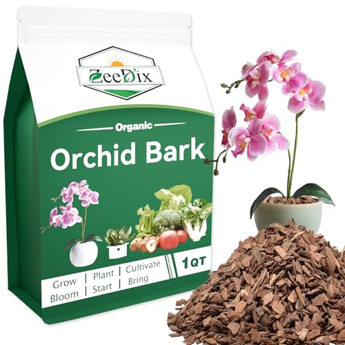 ZeeDix 1 Quart Organic Chunky Orchid Potting Bark, 0.4"-0.6" Pine Bark Chips for Orchids & Houseplants, Root Growth, Drainage & Aeration - color: Bark, size: 1 qt
