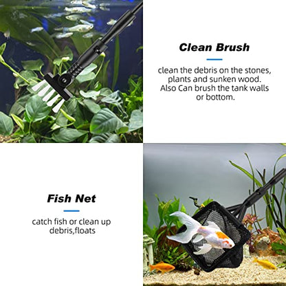 hygger Small Fish Tank Cleaner, Aquarium Cleaning Tools Kit with Handle, Seaweed Scraper, Fishing Net, Sponge Brush,Wall Brush (S) - size: Small
