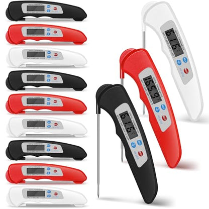 Xuhal 12 Pcs Digital Meat Thermometer with Probe Waterproof Instant Read Foldable Food Thermometer with Magnet for Kitchen Grilling Cooking Turkey Baking BBQ(Black, Red, White) - color: Black, Red, White