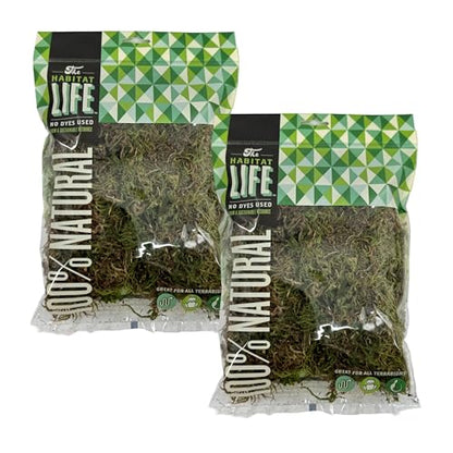 The Habitat Life - Natural Deco Moss - for Reptiles, Amphibians & Invertebrates Terrariums - Humidity Control - Natural Look & Feel - Soft Surface - Dye-Free & Safe - Small - 2 Pack - size: Small (2-Pack), style: Deco Moss