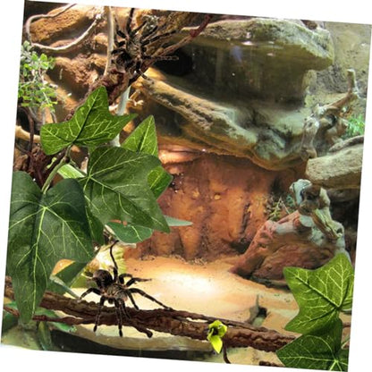 2pcs Jungle Vine Decor for Reptile Terrarium Bendable Artificial Plant with Strong Suction Cups Fake Leaves Habitat Ornament for Lizard Gecko Snake and Crab Tanks