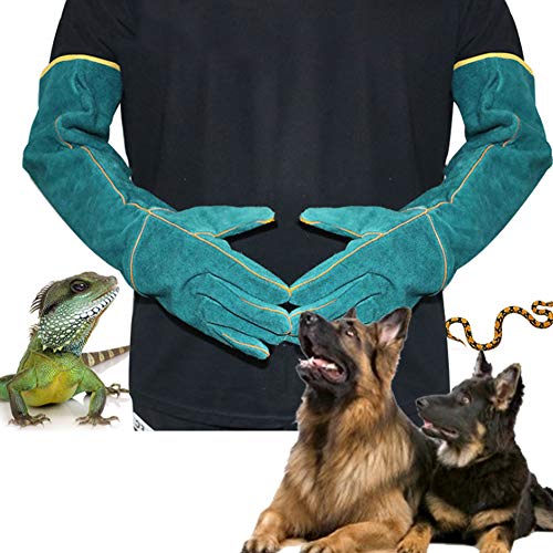 Anti Biting Gloves, Canvas Blue Pet Reptile Training Anti Bite Lengthen Safety Protection Gloves for Varanid Snake Dogs Cats(Blue)