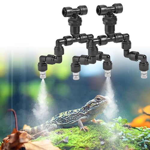 Lpraer 2PACK Reptile Mister Nozzles, 360° Cooling Mist Nozzles, 1/4'' Reptile Misting Nozzles, T Double Misting Assembly Fogger Fine Mist Nozzles for Reptile Terrarium, Plants, Amphibians, Tank