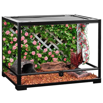 YongFoto Reptile Terrarium Background 30x12 inch Reptile Tank Background Floral Wall Fence Paling Green Leaves Pink Bloom Flower Reptile Habitat Background Bearded Dragon Fish Tank Aquarium Backdrop - color: Green-Pink, size: 30x12in/75x30cm