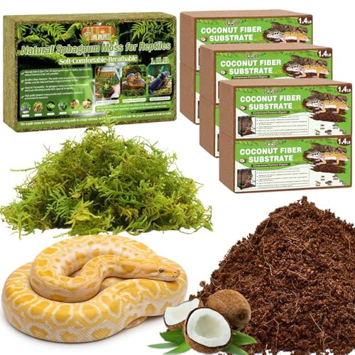Halatool 1.1LB Sphagnum Moss with 6-Pack Coconut Fiber Substrate for Reptiles, Terrariums, Humidity Retention, Bedding, Nesting & Burrowing