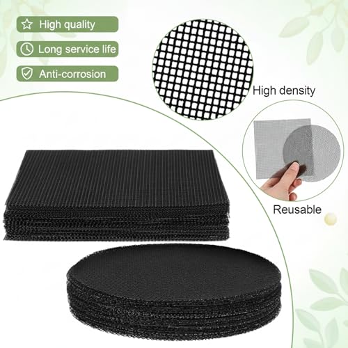 JJUNW 100Pcs Bonsai Pot Meshs Pad, 4 inch Round&Square Flower Pot Hole Mesh, Drainage Mesh Hole Screens Durable Reusable Bonsai Bottom Grid Mat Gardening Essentials