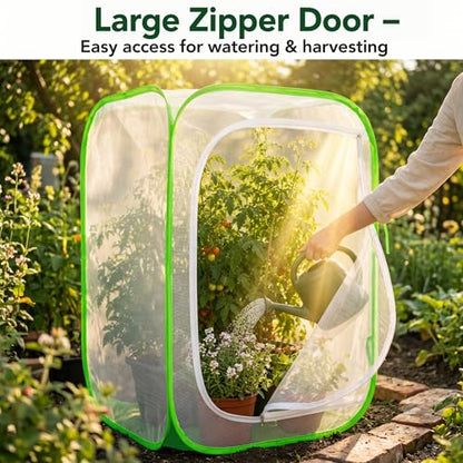 Pop Up Plant Tent, Zippered Mesh Grow Cage for Garden Pest Protection, Durable Reusable Plant Cover for Vegetables Fruits Flowers Against Birds & Insects for Outdoor Indoor Plants(24 x 24 x 36 Inches) - size: 24" x 24" x 36"