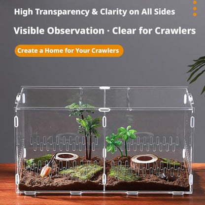  Acrylic Reptile Terrarium,Escape Proof Reptile Tank,Transparent Habitat with Ventilation Holes,for Tarantulas,Spiders,Lizards,Frogs - Easy Snap Assembly,Easy to Clean & Observe(25 * 15 * 15cm)