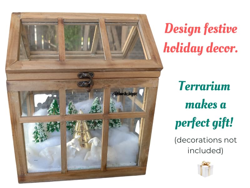 Orchid & Ivy Large Rustic Wood & Glass Plant Succulent Terrarium with Lid - 12" x 9.8" x 7" Decorative Farmhouse Tabletop Greenhouse Display for Air Plants, Dioramas, Fairy Gardens, Candle Lantern