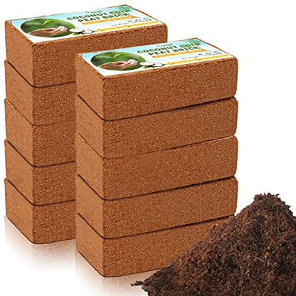Legigo Pack of 10 Organic Coco Coir Bricks- 100% Natural Compressed Coco Peat Brick Coconut Fiber Substrate with Low EC&pH Balance, Plant Soil Enhance Root Growth for Herbs, Flowers, House Plants - color: Pack of 10