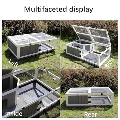 ZSQ Tortoise Habitat, Wooden Tortoise House w/Removable Waterproof Tray Indoor Outdoor Turtle Enclosure for Small Animals Outdoor Wooden Reptile Cage