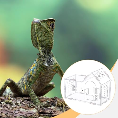 Reptile Feeding Box Critter Keeper Portable Transparent Animal Habitat Cage Hatching Container for Frog Bearded Dragon Gecko (7.87x3.94x5.91inch)