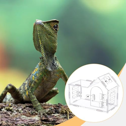 Reptile Feeding Box Critter Keeper Portable Transparent Animal Habitat Cage Hatching Container for Frog Bearded Dragon Gecko (7.87x3.94x5.91inch)