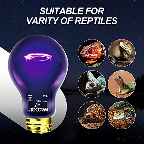 WACOOL 2Pack Reptile Night Heat Lamp, 75W Night Heat Lamp for Reptiles & Amphibians,Simulate Nature Moonlight Purple Night Light for Bearded Dragon Lizard Snake Crab