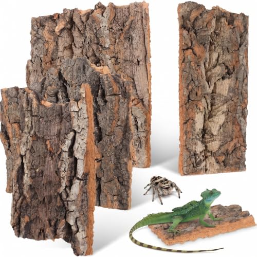 DOITOOL 4Pcs Cork Bark for Reptiles, Natural Cork Flats Reptile Bark for Terrarium Background, Climbing Mat Habitat Decoration for Spider Lizard Chamelons Turtle Beared Dragon