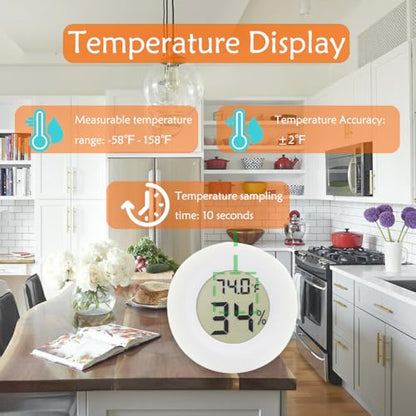 Digital Mini Thermometer Round Hygrometer, 3-Pack, LCD Display, Indoor Temperature Humidity Meter for Greenhouse, Fridge(White)