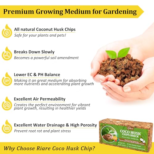 Riare 6 Pack Coco Chips Substrate for Plants- 6.6lb 100% Organic Coconut Husk Brick with Low EC and pH Balanced, High Expansion Coconut Substrate Coco Husk Mulch for Garden Flowers, Herbs, Planting - color: 6 Pack