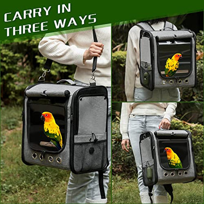 Bird Carrier Bag Bird Travel Cage with Stand, Lightweight Backpack for Parrot, Portable Bird Travel Bag, Pet Transparent Breathable Travel Cage (X-Large) - size: X-Large