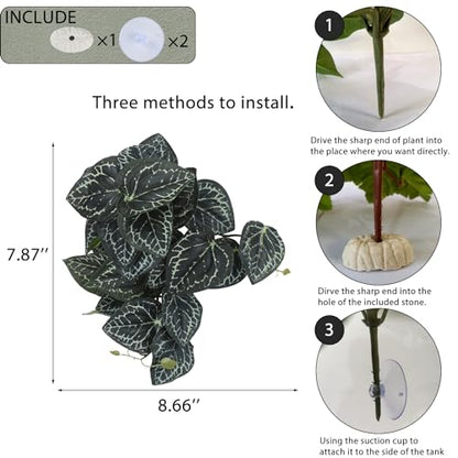 IBWell Fake Reptile Plants for Reptile Terrarium Plants, Reptile Plant Décor, Turtle Tank Plants with Suction Cup