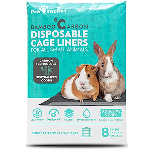 Paw Inspired Disposable Guinea Pig Cage Liners | Bamboo Charcoal Odor Controlling | Super Absorbent Liners Pee Pads for Ferrets, Rabbits, Hamsters, and Small Animals (47" x 26" (Midwest), 8 Count) - size: 47x26" (Midwest) - 8 ct