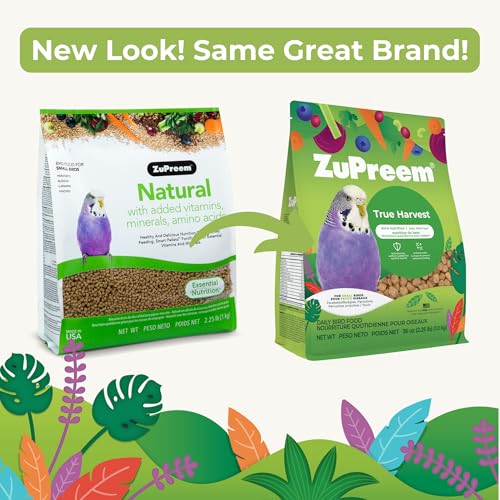 ZuPreem True Harvest Bird Food, Bird Feed Pellets for Parakeets, Budgies, Parrotlets, & Doves, Added Vitamins, Parakeet Food, Budgie Feed, Made in the USA (Small, 2.25 lb Bag) - size: 2.25 Pound (Pack of 1)