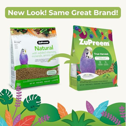 ZuPreem True Harvest Bird Food, Bird Feed Pellets for Parakeets, Budgies, Parrotlets, & Doves, Added Vitamins, Parakeet Food, Budgie Feed, Made in the USA (Small, 2.25 lb Bag) - size: 2.25 Pound (Pack of 1)