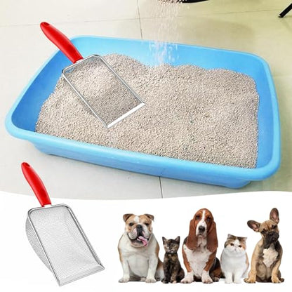 Stainless Steel Mesh Litter Shovel, Fine Mesh Metal Reptile Litter Cleaner Scooper, Black Non-Slip Handle Sifter for Lizard Substrate Reptile Terrarium Sand Waste, Red