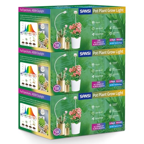 SANSI Grow Lights for Indoor Plants, ETL Listed Pot Clip LED Plant Lights for Indoor Growing, Full Spectrum, 4-Level Dimmable, Auto On Off 3 6 12 Hrs Timer for Small Plants, Garden White 5V 6-Pack - size: 6-Pack