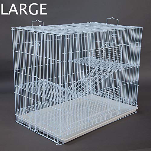 Large 3-Level Easy Foldable Bite-Proof with Tight 3/8 Inch Bar Spacing Shelves & Ladders for Ferret Chinchilla Sugar Glider Rats Mice Gerbil Mouse Metal Travel Carrier Cage Easy Clean Pull Out Tray - color: White