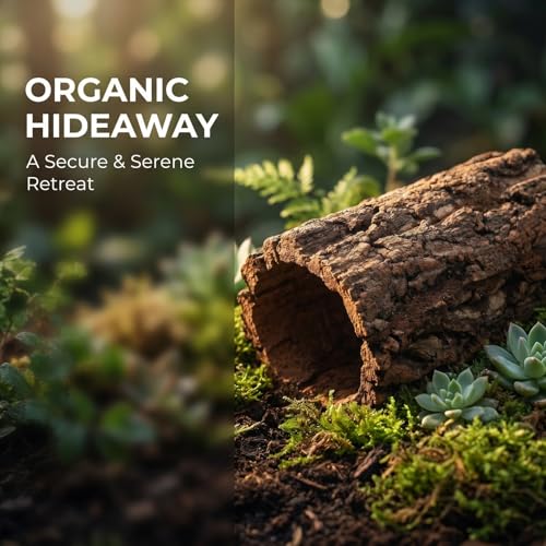 DECHOUS Natural Cork Round Reptile Hideaway - 7. 87x4. 7 Inch Terrarium Decor Tree Bark Reptile Hide Cave for Leopard Gecko Crested Gecko and Amphibians