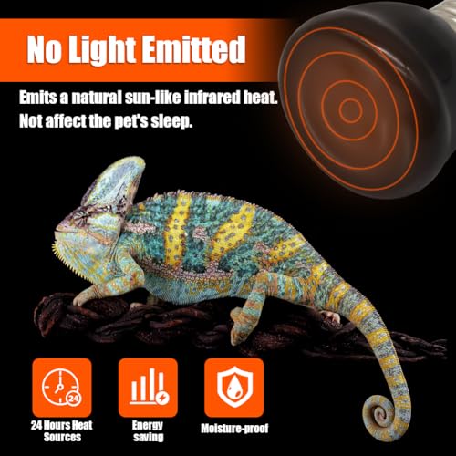 Mini Reptile Heat Lamp Bulb Ceramic Infrared Heat Emitter（4 Pack） E26/E27 Base, AC110V, for Pet Amphibian Snake, Turtle, Lizard, Chicken, Brooder Coop, No Light (25, Watts)