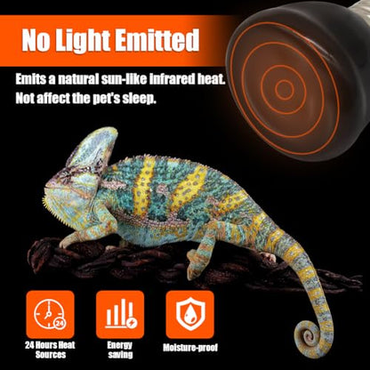 Mini Reptile Heat Lamp Bulb Ceramic Infrared Heat Emitter（4 Pack） E26/E27 Base, AC110V, for Pet Amphibian Snake, Turtle, Lizard, Chicken, Brooder Coop, No Light (50, Watts)