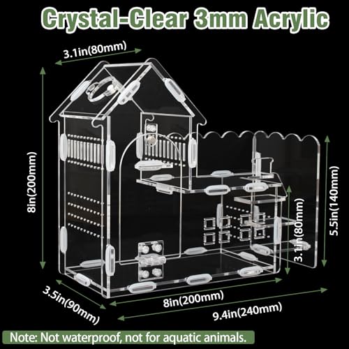 Magnetic Acrylic Terrarium for Jumping Spiders & Small Pets – Easy-Access Front Opening, Feeding Hole, Ideal for Reptiles, Tarantulas, Hermit Crabs & More - size: 9.8"x 4.2"x 7.5"