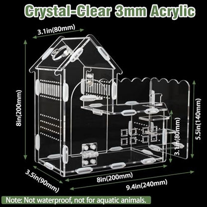 Magnetic Acrylic Terrarium for Jumping Spiders & Small Pets – Easy-Access Front Opening, Feeding Hole, Ideal for Reptiles, Tarantulas, Hermit Crabs & More - size: 9.8"x 4.2"x 7.5"