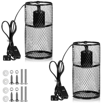 VIHOSE 2 Pcs Reptile Heat Lamp Guard with 150W Ceramic Heat Emitter Basking Anti Scald Heating Lamp Holder Mesh Cage Reptile Protection Lampshades for Lizard Snake Chick, Bulb Not Included (Black) - color: Black