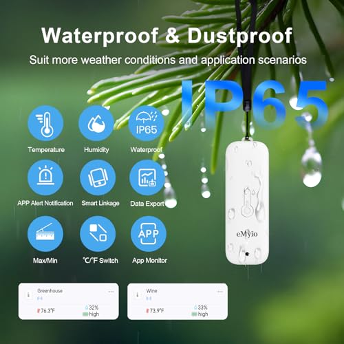 eMylo WiFi Thermometer Hygrometer 3 Pack with Hub, Smart Indoor Outdoor Temperature Humidity Sensor, IP65 Waterproof, App Alerts, 492ft Range, Alexa Google Home Compatible,Greenhouse Baby Room Monitor