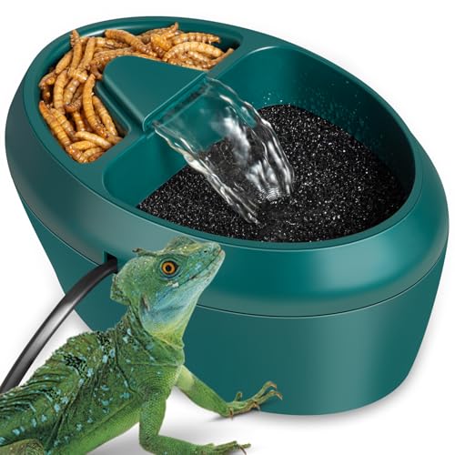 Reptile Water Drinking Fountain, Automatic Circulation, Low Noise, Energy Saving, Feeding Trough Included, Waterfall Design, Adjustable