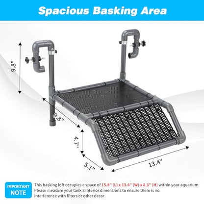 SKARUS Large Turtle Basking Platform for 55-150 Gallon Tanks | 7.9"-13.8" adjustable height tank-mounted aquarium dock with dual hanging arms, non-slip ramp for aquatic reptiles.