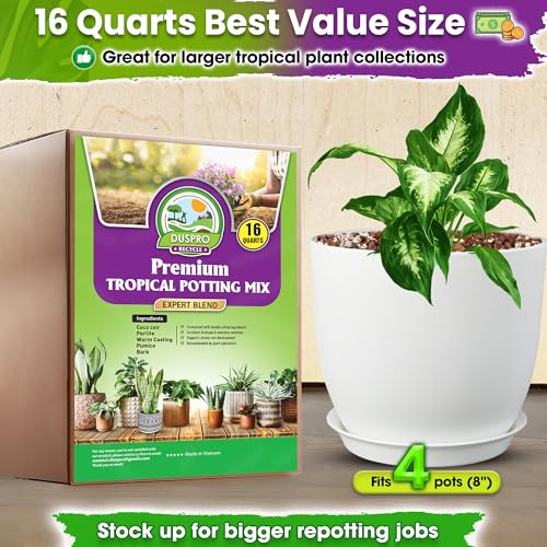 DUSPRO Tropical Potting Mix Pre-Mixed 5in1 with Pine Bark, Coco Coir, Perlite, Worm Casting & Pumice Ideal Aroid Mix Soil for Monstera, Pothos, Philodendron, Other Indoor HousePlants 16QRT - size: 16 Quarts