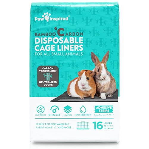 Paw Inspired Disposable Guinea Pig Cage Liners | Bamboo Charcoal Odor Controlling | Super Absorbent Liners Pee Pads for Ferrets, Rabbits, Hamsters, and Small Animals (36x18 (Wabbitat 37") - 16 ct) - size: 36x18" (Wabbitat 37") - 16 ct