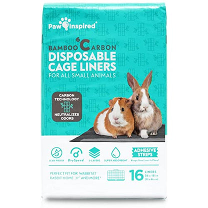 Paw Inspired Disposable Guinea Pig Cage Liners | Bamboo Charcoal Odor Controlling | Super Absorbent Liners Pee Pads for Ferrets, Rabbits, Hamsters, and Small Animals (36x18 (Wabbitat 37") - 16 ct) - size: 36x18" (Wabbitat 37") - 16 ct