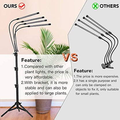 GHodec Grow Light with Stand, 5500K Full Spectrum Gooseneck Floor Plant Light for Indoor Plants Growing,5 Dimmable Levels & Auto On/Off Timer,Tripod Stand Plant Lamp Height Adjustable - size: 100Watts