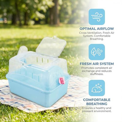 Portable Small Pet Carrier Cage for Travel - Transparent Ventilated Hamster/Gerbil/Rat/Guinea Pig Carrier with Secure Lock