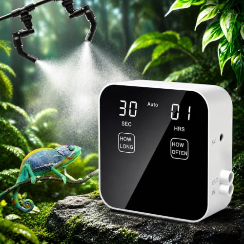 Reptile Mister Automatic, Quiet Reptile Misting System with Timer, Reptile Fogger Humidifiers with Fine Water Mist Nozzles, Terrarium Mister Humidifiers with Water Shortage Protection - color: White