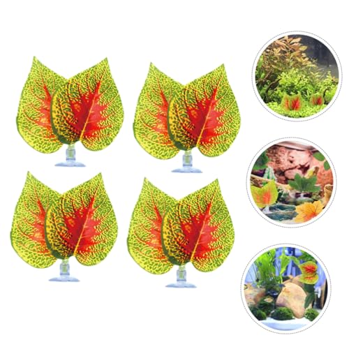 PRETYZOOM 4pcs Artificial Fish Tank Plant Aquarium Landscaping Ornament Reptile Plant Decor with Suction Cups Lifelike Plastic Terrarium Leaves for Aquatic Pets