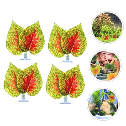 PRETYZOOM 4pcs Artificial Fish Tank Plant Aquarium Landscaping Ornament Reptile Plant Decor with Suction Cups Lifelike Plastic Terrarium Leaves for Aquatic Pets