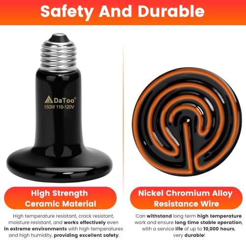 DaToo Ceramic Reptile Heat Lamp 150W Ceramic Heat Emitter E26 No Light Night Heat Bulb for Reptile Terrarium Tank Lizards Snakes Hedgehogs Turtles Cats Dogs Chicken（2 Pack） - size: 2 Pack