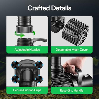 VIVOSUN 1600 GPH Submersible Water Pump, 100W Pond Pump, Ultra Quiet Aquarium Pump with 15FT. Lift Height for Pond, Waterfall, Fish Tank, Statuary, Hydroponic - color: Black Round, size: 11"×7"-1600
